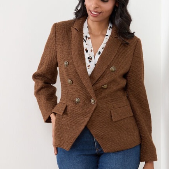 Cleo Petites Tobacco Brown Tweed Double Breasted Blazer Women's Small Petite - Picture 11 of 14